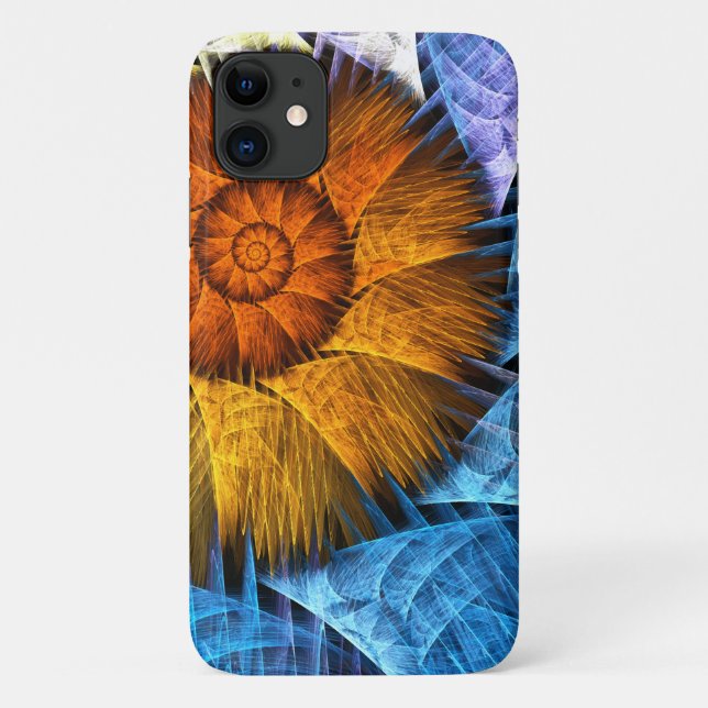 Coques Case-Mate iPhone Floral Orange Bleu Jaune Art Abstrait (Dos)