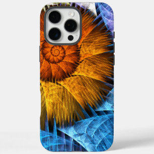 Coque iPhone 16 Pro Max Floral Orange Bleu Jaune Art Abstrait