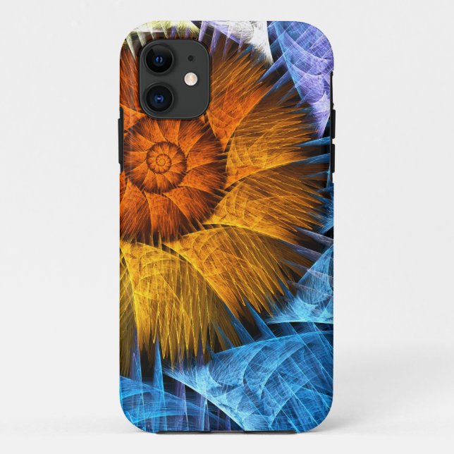Coques Case-Mate iPhone Floral Orange Bleu Jaune Art Abstrait (Dos)