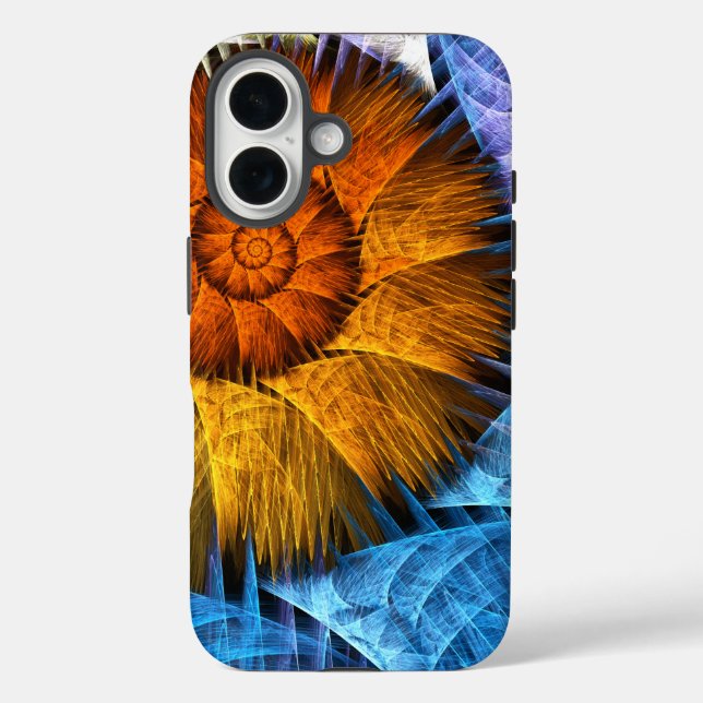 Coques Case-Mate iPhone Floral Orange Bleu Jaune Art Abstrait (Verso)
