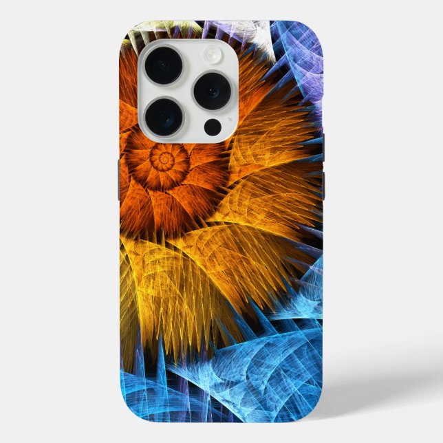 Coques Case-Mate iPhone Floral Orange Bleu Jaune Art Abstrait (Verso)