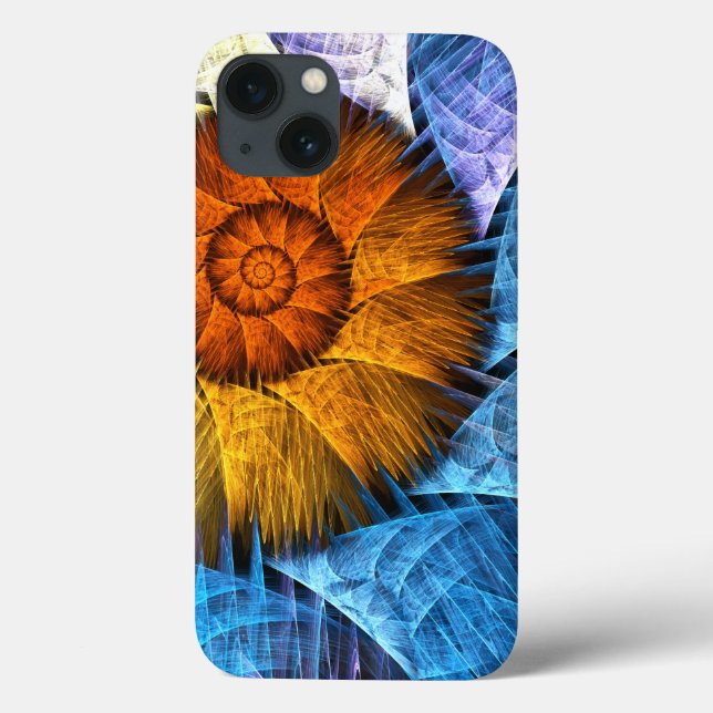 Coques Case-Mate iPhone Floral Orange Bleu Jaune Art Abstrait (Verso)