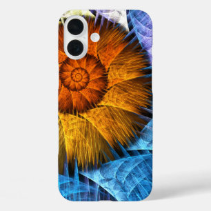 Coque Pour iPhone 16 Plus Floral Orange Bleu Jaune Art Abstrait