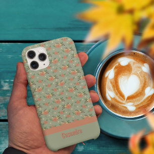 Coque Case-Mate iPhone Floral rétro motif vert d'automne personnalisé