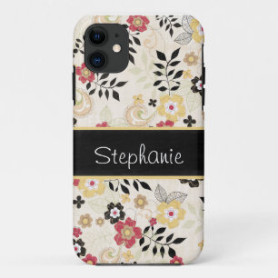 Coques Pour iPhone Floral rose et jaune Personnalisé