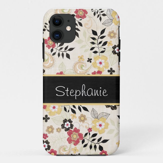 Coques Case-Mate iPhone Floral rose et jaune Personnalisé (Dos)