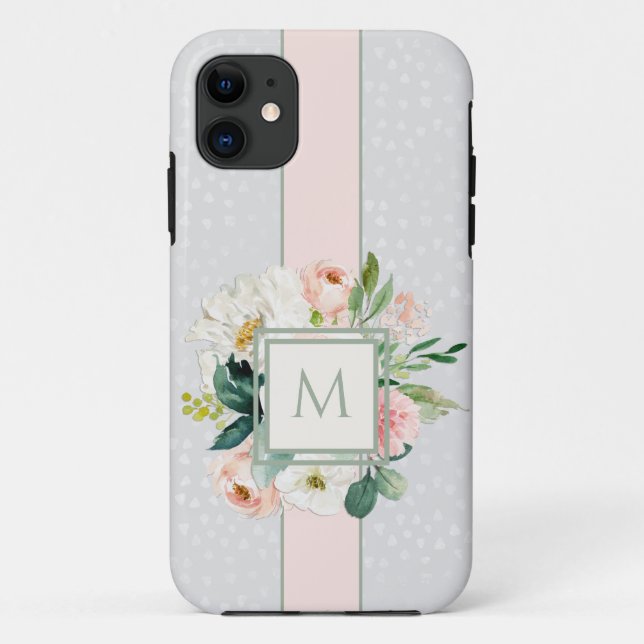 Coques Case-Mate iPhone Floral rose féminin avec votre monogramme (Dos)
