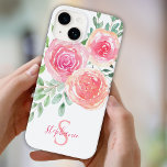 Coque Case-Mate iPhone Floral rose monogramme<br><div class="desc">Ce joli coque iphone est décoré d'un bouquet d'aquarelles de roses et de feuillage dans les tons rose,  corail et vert. Facilement personnalisable avec votre monogramme et votre nom. Aquarelle originale © Michele Davies.</div>