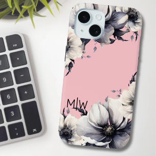 Coque Case-Mate iPhone Floral rose noir blanc Monogramme