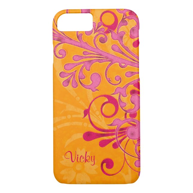 Coques Case-Mate iPhone Floral rose orange personnalisé (Dos)