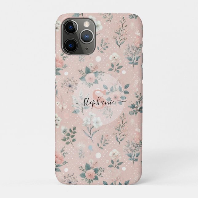 Coques Case-Mate iPhone Floral rose rustique avec fleurs blanches et verdu (Dos)