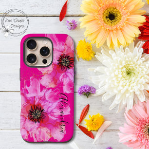 Coque iPhone 16 Pro Floral rose vif Personnalisé