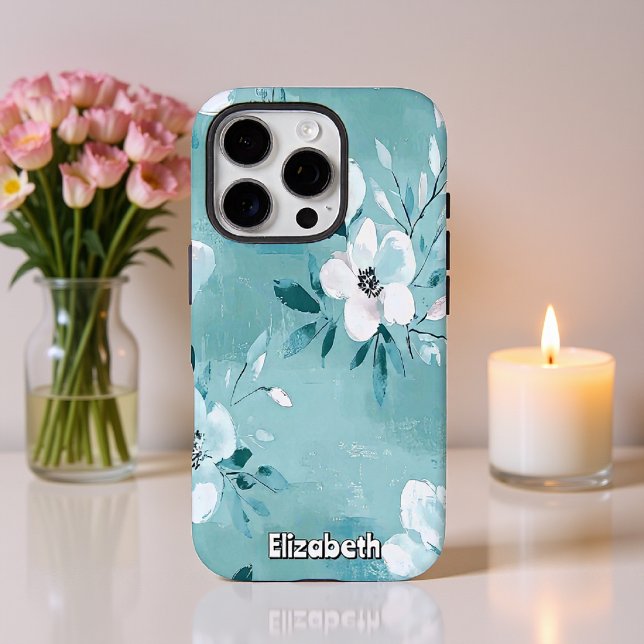 Coques Case-Mate iPhone Floral Turquoise monochromatique (Créateur téléchargé)