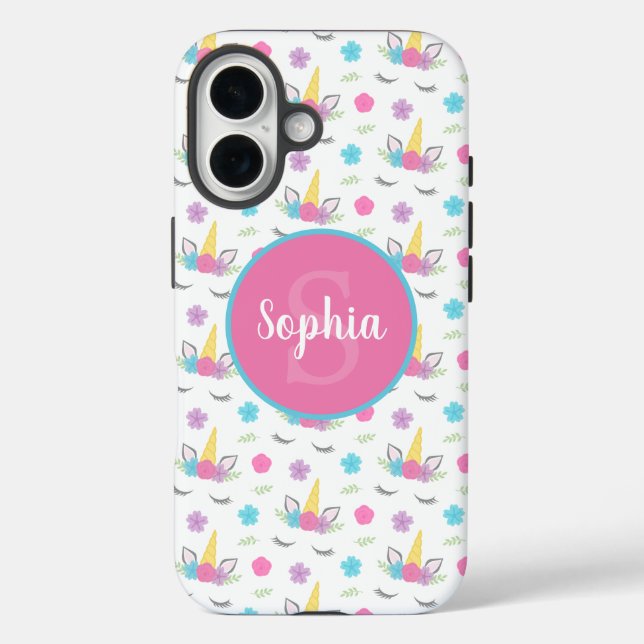 Coques Case-Mate iPhone Floral Unicorn Face Personalized Monogram (Verso)