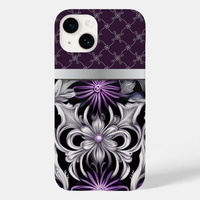 Coques Case-Mate iPhone Floral Victorien violet noir argenté (Verso)