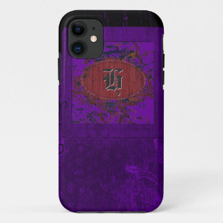 Coques Pour iPhone Floral vintage pourpre et Monogramme H