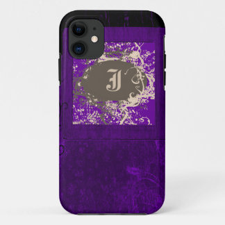 Coques Pour iPhone Floral vintage pourpre et Monogramme J