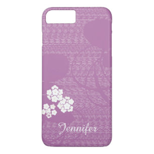 Coque iPhone 8 Plus/7 Plus Floral violet Fleurs blanches fille avec nom perso