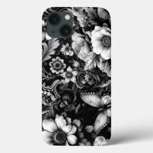 Case-Mate iPhone Case Florale d'antiquité monochrome avec papillons