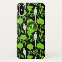 FLORALE NOIR VERT, PARROTS MONOGRAMME EN PIERRE DE