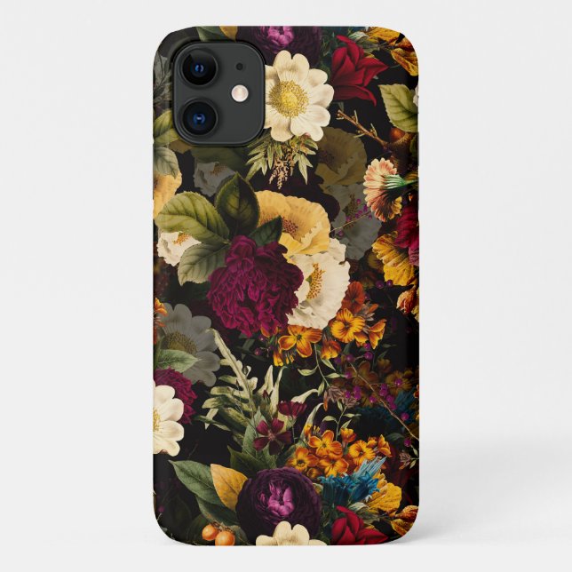 Coques Case-Mate iPhone Florales Moody foncé Fleurs d'hiver antiques (Dos)