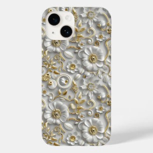 Coque Case-Mate iPhone Flore 3D décorative en or blanc