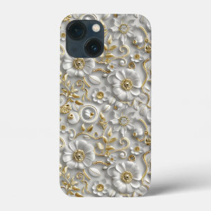 Case-Mate iPhone Case Flore 3D décorative en or blanc