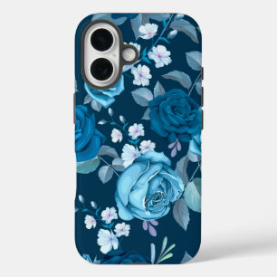 Coque Pour iPhone 16 Flore bleu classique