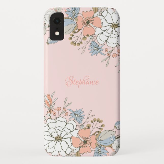 Coques Case-Mate iPhone Flore bleu rose pâle Personnalisé (Dos)