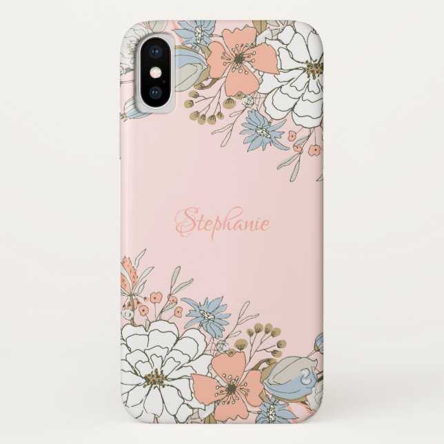 Coques Case-Mate iPhone Flore bleu rose pâle Personnalisé (Dos)