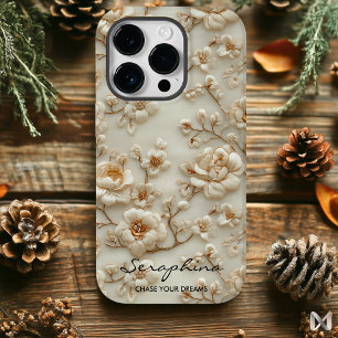 Coque Case-Mate iPhone Flore brodée beige personnalisée avec inspiration