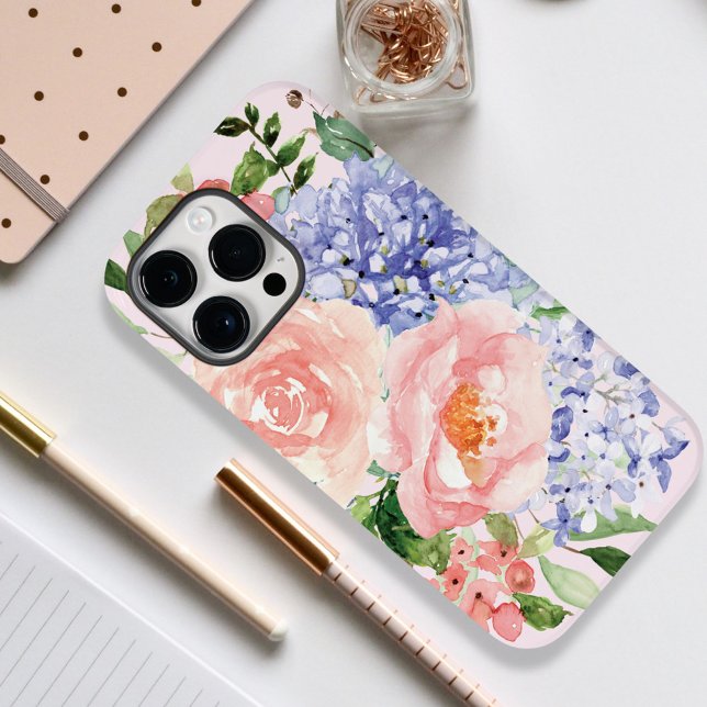 Coques Case-Mate iPhone Flore de printemps bleu rose Hydrangea Peony (In situ)