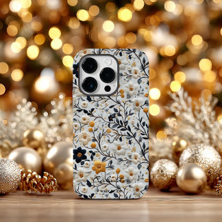 Coque Case-Mate iPhone Flore et message brodés sur mesure Marine et Or