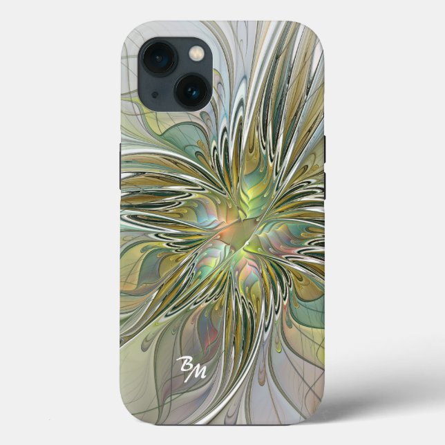 Coques Case-Mate iPhone Flore Fleur Fractale Imaginaire Avec Initiales Or (Verso)