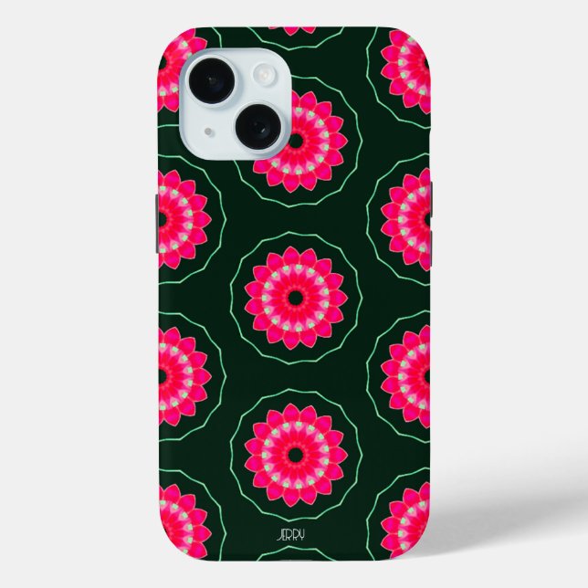 Coques Case-Mate iPhone Flore géométrique rose et vert (Verso)