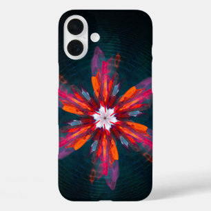 Coque Pour iPhone 16 Plus Flore Mandala Flowers Orange Red Blue Abstract