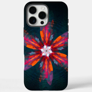 Coque iPhone 16 Pro Max Flore Mandala Flowers Orange Red Blue Abstract