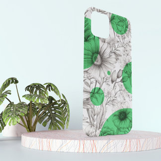 Coque Case-Mate iPhone Flore moderne dessin vert kelly Cercles rétro