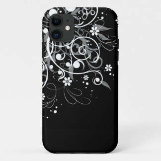 Coque iPhone 11 Flore noire et blanche