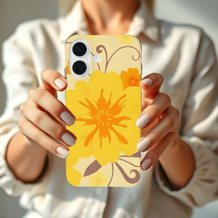 Coque Pour iPhone 16 Flore rétro Sunshine Motif-Fleurs Jaunes