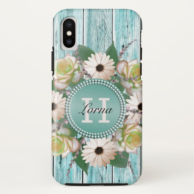 Coques Case-Mate iPhone Flore rustique de campagne Monogramme en bois de g (Dos)