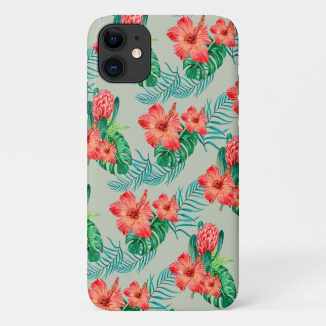 Coques Case-Mate iPhone Flore tropicale rouge sur Sage (Dos)