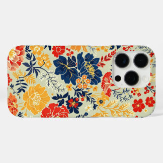 Coque iPhone 16 Pro Flore vive rouge, jaune et bleu sur blanc