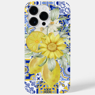 Coque Case-Mate iPhone Flores de mosaïque en bleu et jaune