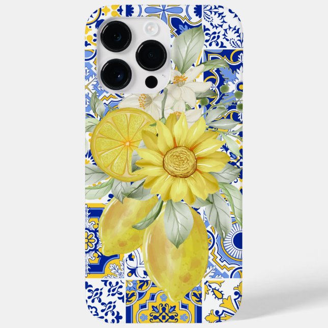 Coques Case-Mate iPhone Flores de mosaïque en bleu et jaune (Verso)