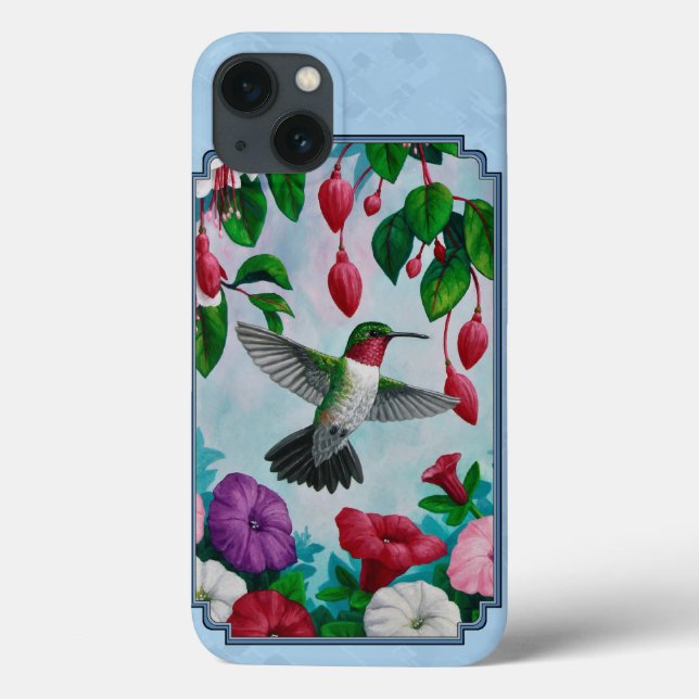 Coques Case-Mate iPhone Flower Garden and Hummingbirds Blue (Verso)