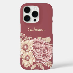 Coque iPhone 16 Pro Flower Illustration personnalisation nom de téléph