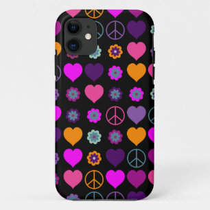 Coques Pour iPhone Flower Power Heart Peace Motif + votre backgr.