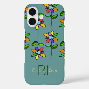 Coque Pour iPhone 16 flowered on blue personalized