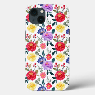 Case-Mate iPhone Case Flowers Red Blue and Purple Watercolor